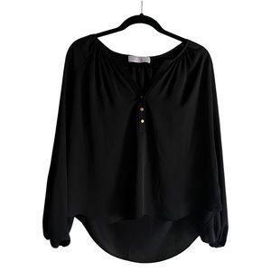 Amanda Uprichard Black Long Sleeve Satin Dress Top - Size P/XS